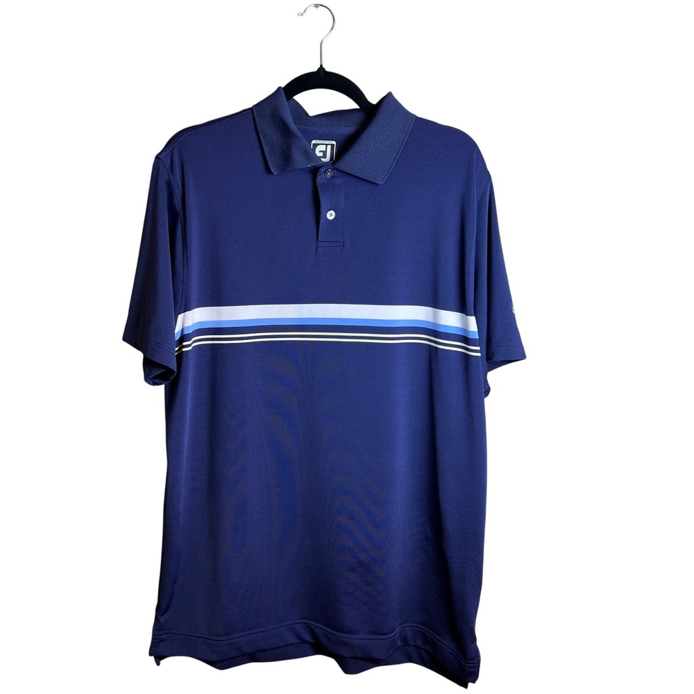 FootJoy Polo Shirt Large‎ Blue Athletic Fit Mens Striped Blokecore Golf Top L